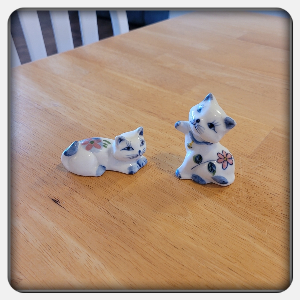 Vintage Handpainted Porcelain Cat Figurines